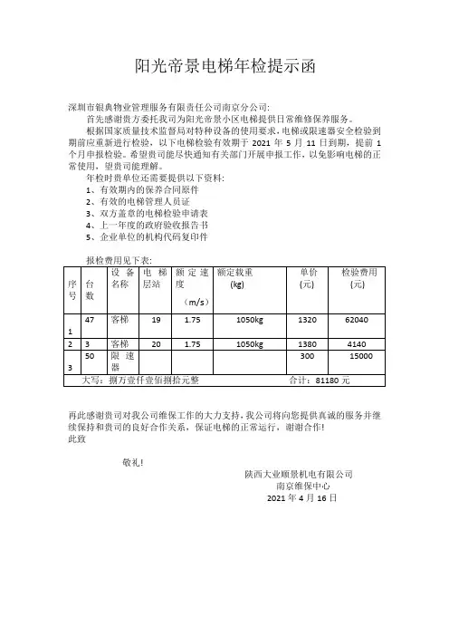 电梯年检告知函
