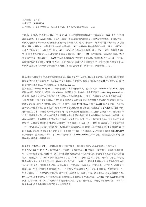 20个名人简介