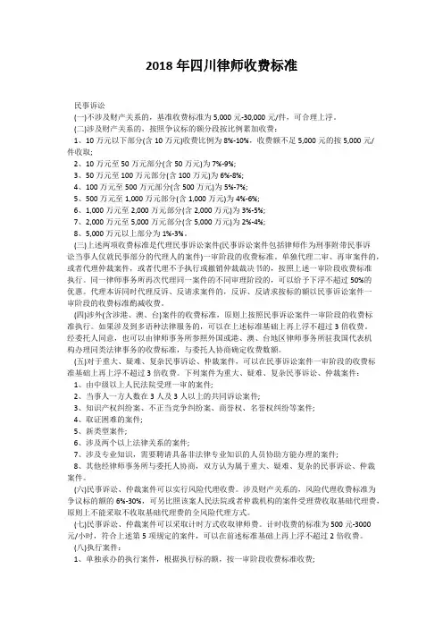 2018年四川律师收费标准