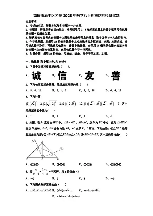重庆市渝中区名校2023年数学八上期末达标检测试题【含解析】