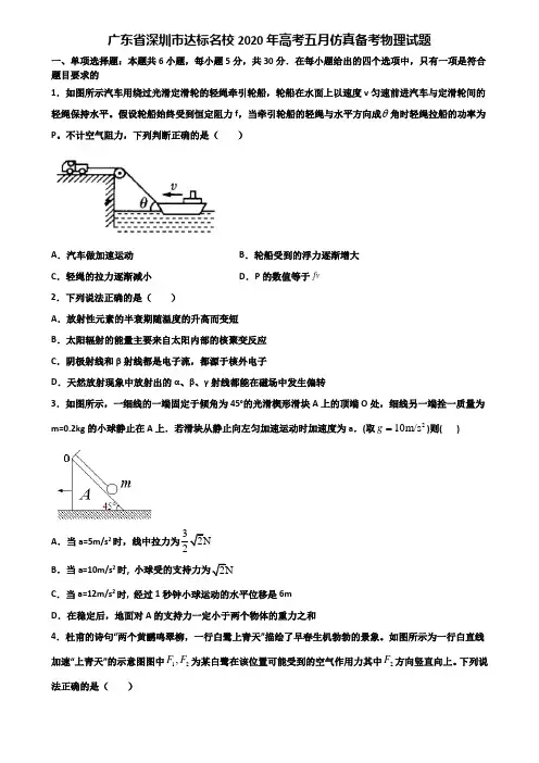广东省深圳市达标名校2020年高考五月仿真备考物理试题含解析