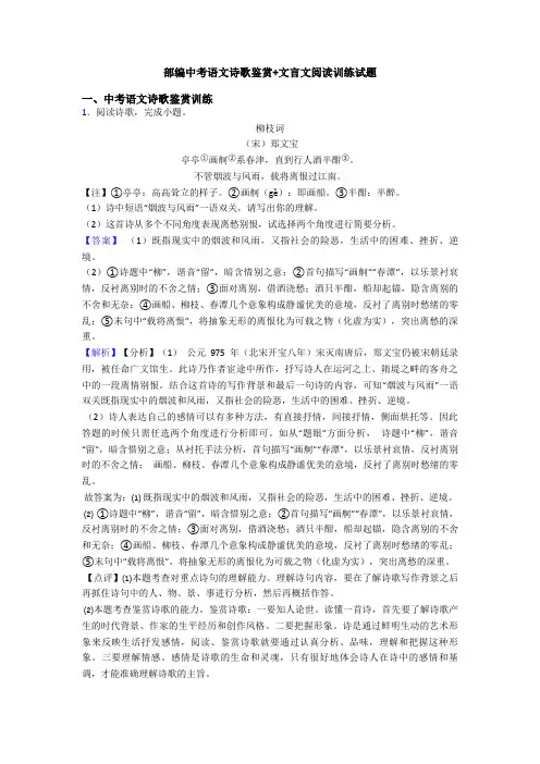 部编中考语文诗歌鉴赏+文言文阅读训练试题