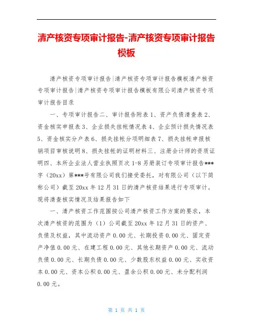 清产核资专项审计报告-清产核资专项审计报告模板