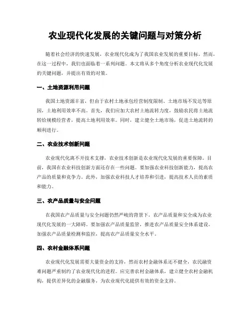 农业现代化发展的关键问题与对策分析