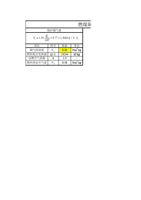 燃煤锅炉烟气量、烟尘、二氧化硫、氮氧化物排放量计算公式(根据《环境统计手册》)