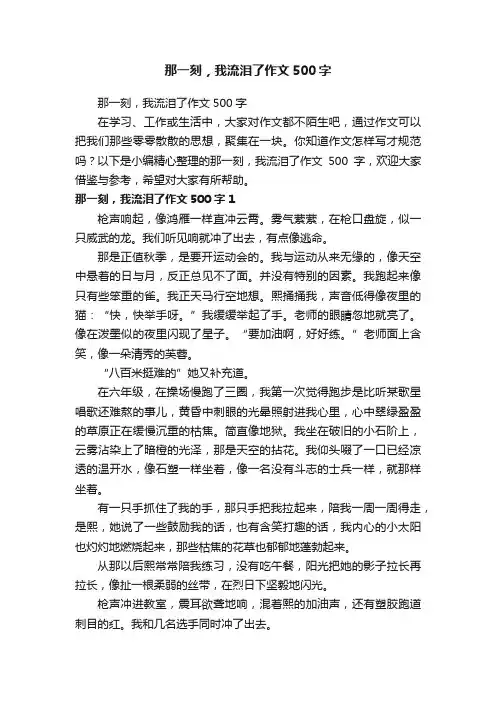 那一刻，我流泪了作文500字