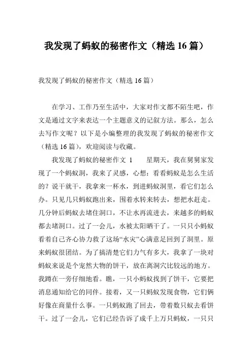 我发现了蚂蚁的秘密作文(精选16篇)