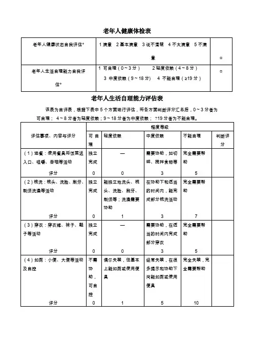 老年人生活自理能力评估表76861