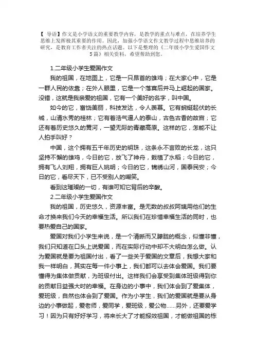 二年级小学生爱国作文5篇