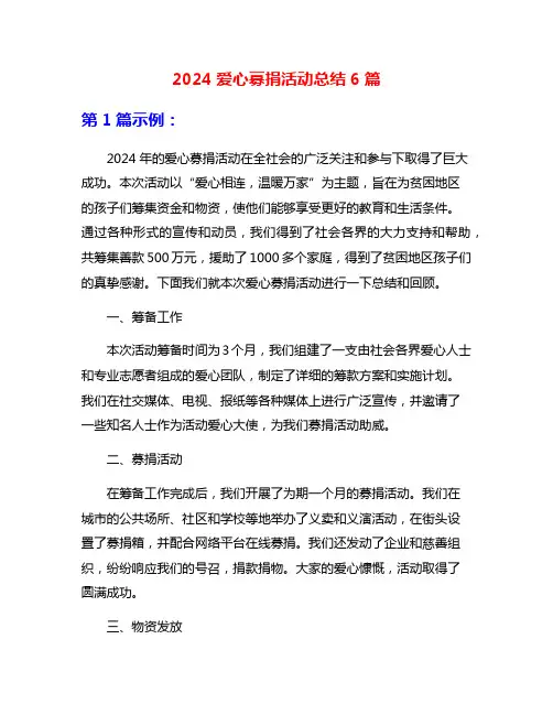 2024爱心募捐活动总结6篇