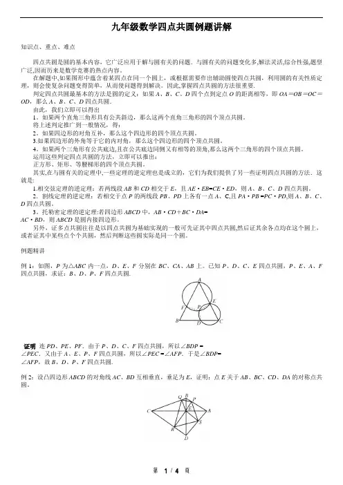 九年级数学四点共圆例题讲解