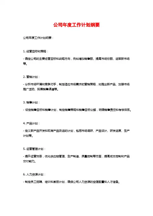公司年度工作计划纲要