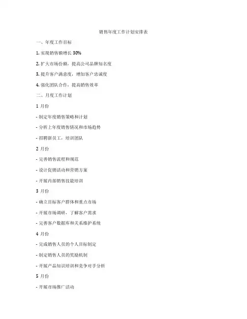 销售年度工作计划安排表