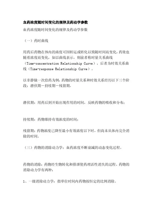 [管理]血药浓度随时间变化的规律及药动学参数