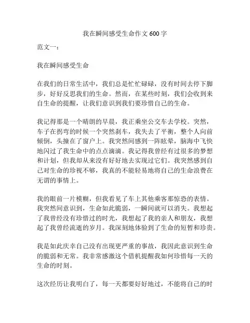 我在瞬间感受生命作文600字