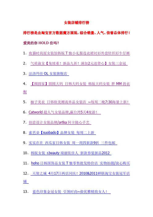 女装店铺排行榜