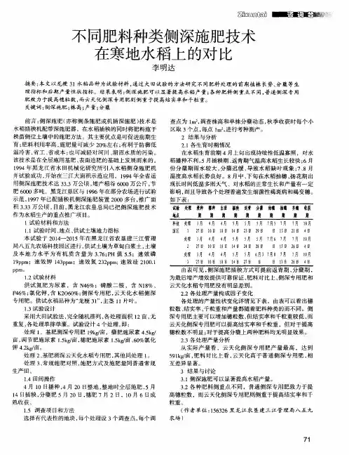不同肥料种类侧深施肥技术在寒地水稻上的对比