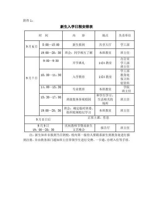新生入学日程安排表