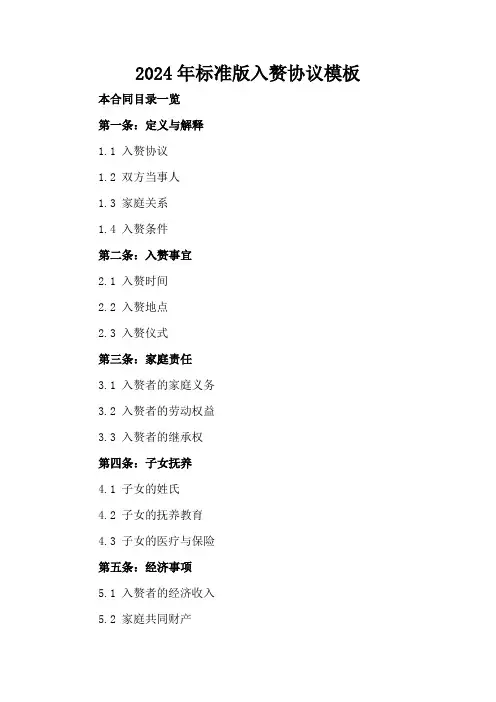 2024年标准版入赘协议模板