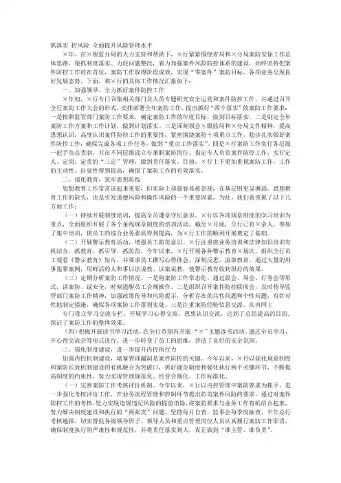银行案件防控工作总结分析