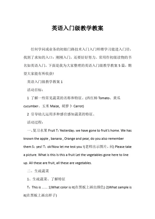 (英语教案)英语入门级教学教案