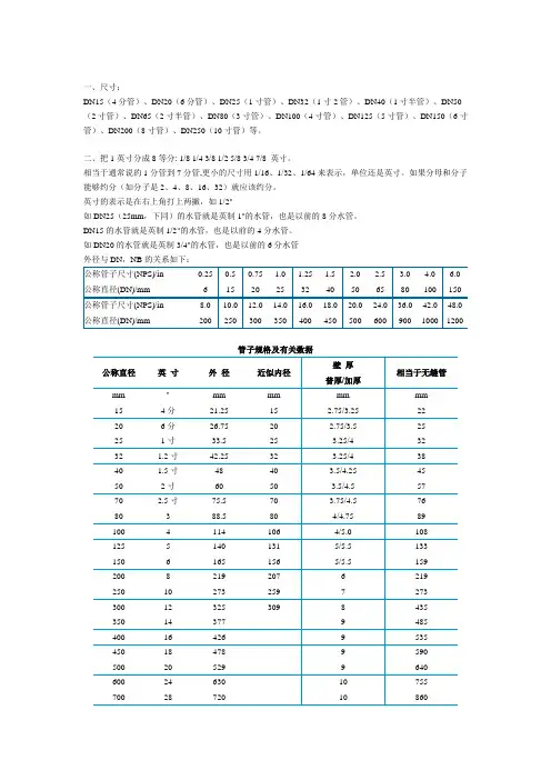 管道尺寸对照