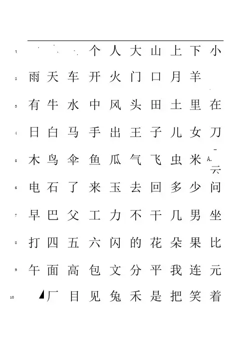 洪恩识字字库1200字(有行号,可打印)