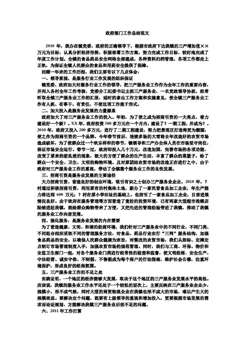 2010年政府部门工作总结范文