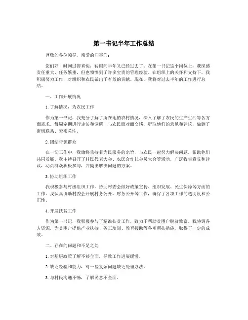 第一书记半年工作总结