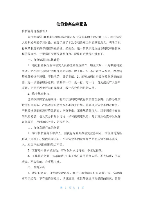 信贷业务自查报告