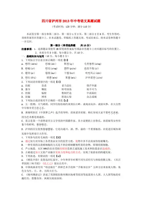 四川省泸州市中考语文真题试题1