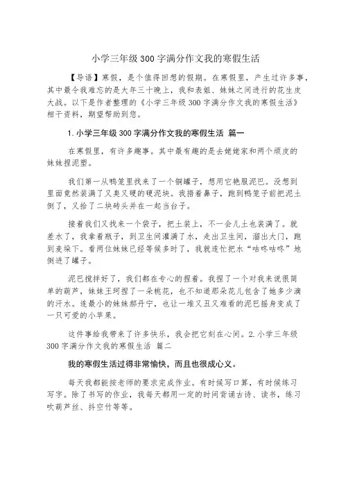 小学三年级300字满分作文我的寒假生活