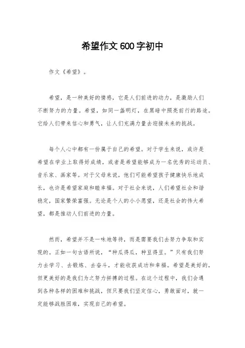 希望作文600字初中