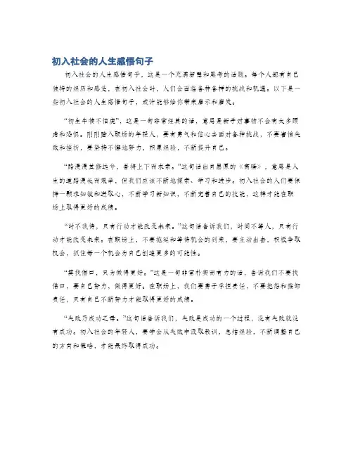 初入社会的人生感悟句子