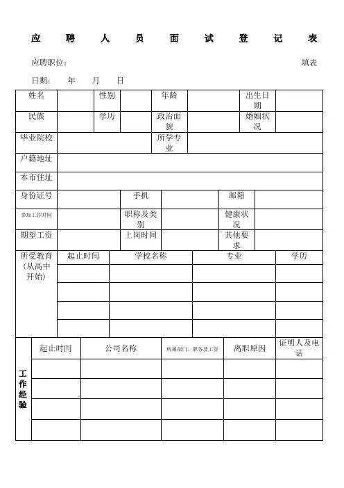 应聘人员面试登记表