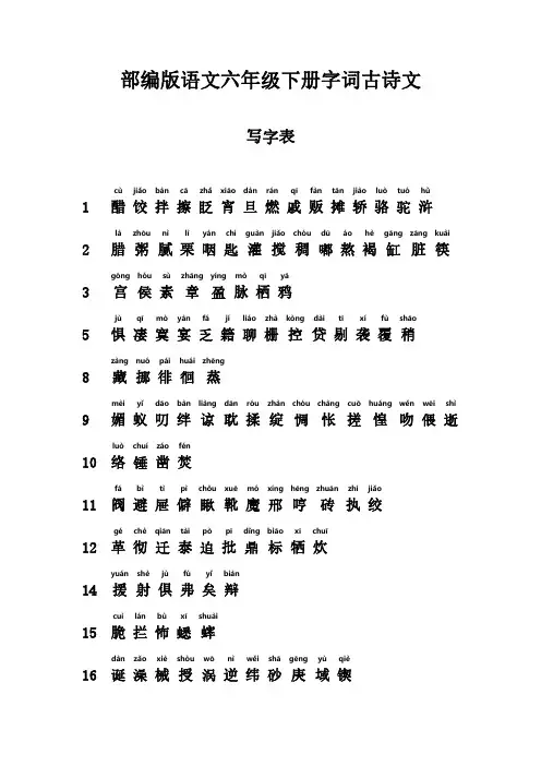 部编版语文六年级下册生字词语古诗文(加拼音)