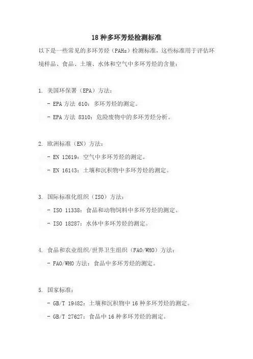 18种多环芳烃检测标准
