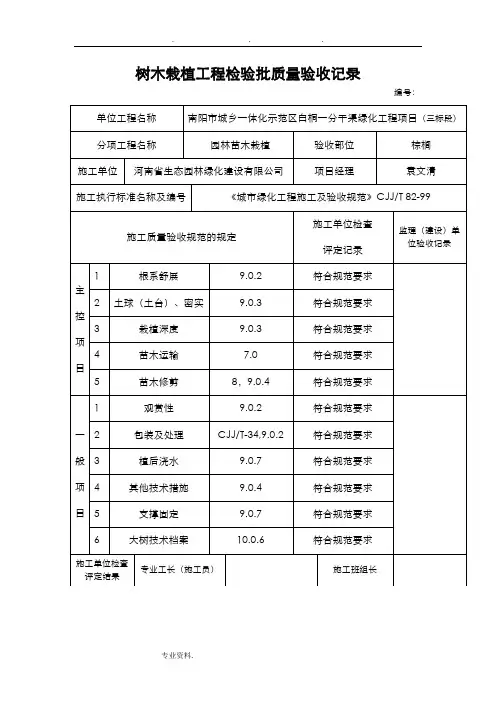 树木栽植工程检验批质量验收记录文本