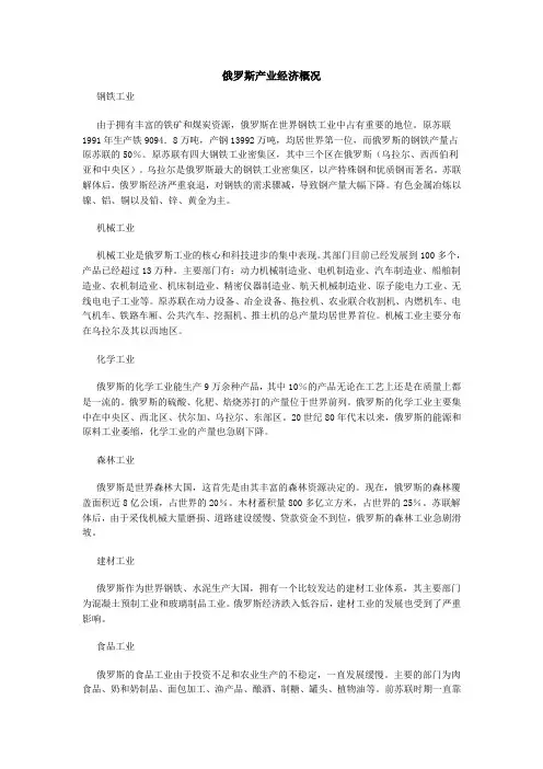 俄罗斯行业经济特征分析