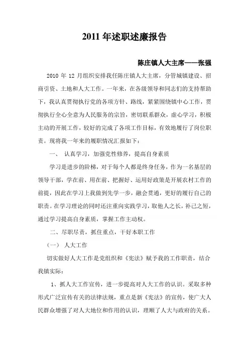 乡镇人大主席述职报告