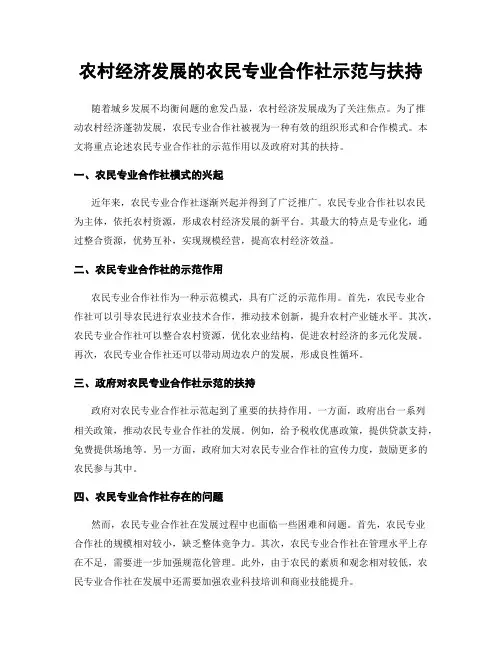 农村经济发展的农民专业合作社示范与扶持