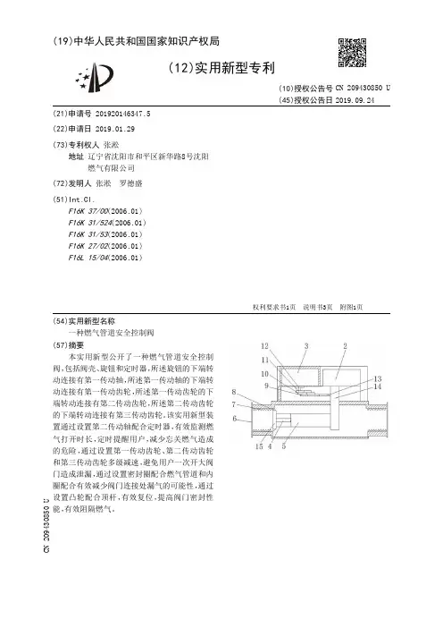 【CN209430850U】一种燃气管道安全控制阀【专利】