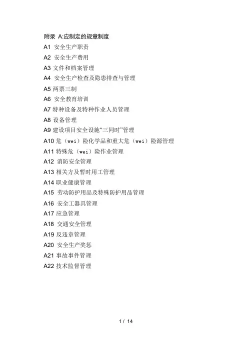 发电企业安全生产标准化规范及达标评级标准附录
