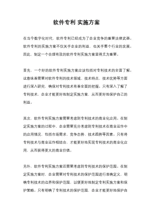 软件专利 实施方案
