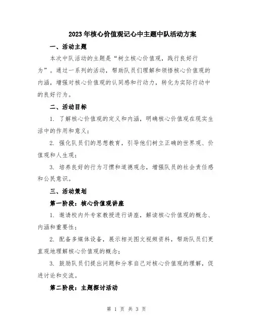 2023年核心价值观记心中主题中队活动方案