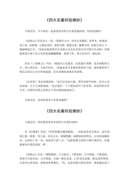 四大名著好段摘抄50字