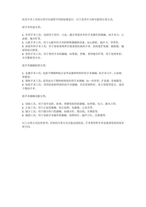医用手术工具分类