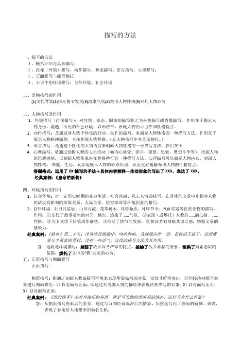 中考语文阅读理解考点--描写的方法
