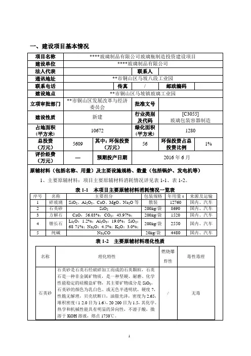 某玻璃制品有限公司玻璃瓶制造投资建设项目环境影响报告表