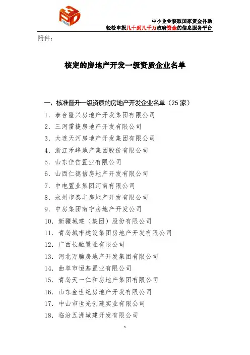 核定的房地产开发一级资质企业名单 (1)